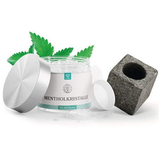 Sauna Set - Mentholkristalle 100g + Aufgussstein Vierfachkammer